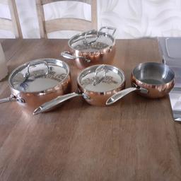 set of 4 copper pan's, la cucina,copper triply series collection basildon