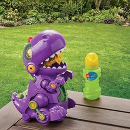 We will let you into a secret. Most bright purple dinosaurs with yellow and green spots, don't actually blow bubbles, we had to use some creative licence there. The pink and orange bubble-blowers are quite vicious and prone to temper tantrums so they failed the risk assessment