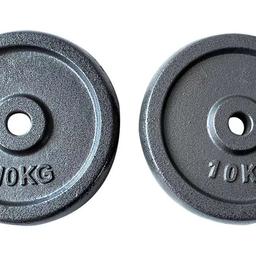 I have 2 10kg cast iron weight plates with 1inch diameter so will fit onto 1inch diameter barbells and dumbbells only

Bought for £45 a while back

They have had some use but are in good condition

Collection only or delivery if local

Any questions please ask