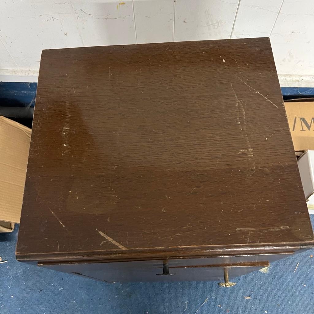 A lamp or bedside table manufactured by Stag, on casters, basically in sound condition but sadly neglected. With a bit of TLC it can be made into a lovely piece. I have priced it accordingly.
Height 70cm, Width 37cm, Depth 33cm