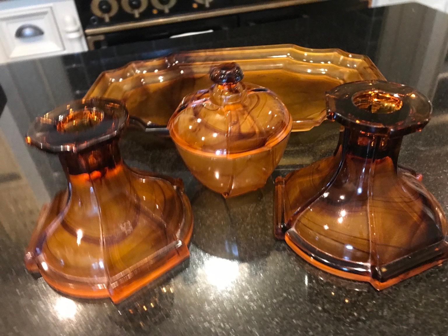 Art Deco Amber Glass Dressing Table Set In Orford For £30 00 For Sale Shpock