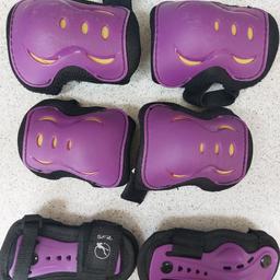 Bike Safety Pads keeps knees, elbows and wrists out of harm's way. Great for use when biking, skating, boarding or scootering. Includes knee, elbow and wrist protection pads. Adjustable child friendly straps. I have another set identical but in purple. They are also like new. Cash on collection.