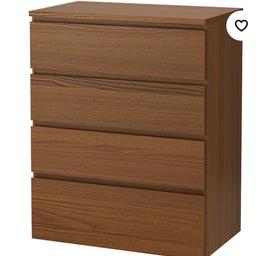 malm 4 drawer brown Ash venner chest. never been opened. bought a while a go so can't return it now so just want to sell off.
w - 80cm
d - 48cm
h - 100cm