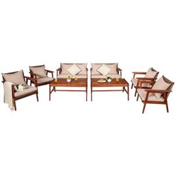 Material: Acacia Wood, Rattan
Dimension of Single Sofa: 24.5”(L) x 27.5”(W) x 29.5”(H)
Dimension of Loveseat: 45”(L) x 27.5”(W) x 29.5”(H)
Dimension of Coffee Table: 40”(L) x 22”(W) x 18”(H)
Weight Capacity of Single Sofa: 360 lbs
Weight Capacity of Loveseat: 710 lbs
Weight Capacity of Coffee Table: 110 lbs
Net Weight: 59 lbs
Package includes:
4 x Single Sofa
2 x Loveseat
2 x Coffee Table
8 x Seat Cushion
8 x Back Cushion
1 x User Guide
coffee table sofa set

Do you want to have a private corner in your garden or patio? Our 8-piece furniture set is a good choice for you. The frame of set is made of premium solid wood and rattan, which ensures incredible durability and offers a beautifully textured look for long time. All the single chairs and loveseat are equipped with soft and high-resilient cushion for seat and backrest. You will get excellent comfort if you sit on the sofa. With hidden zipper, the covers of seat and back cushion are easy to be taken off and washed if it gets stained