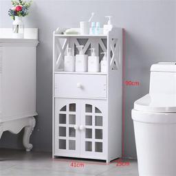 Condition: 100% Brand New
Material: Wood-Plastic Board
Color: White
Package Included:
1 X Bathroom Cabinet
A stylish white bathroom cabinet, made of high quality wood-plastic board, durable.
Base drawer is for laundry detergent, shampoo, and other toilet cleaning products.
The middle part has the large capacity to store towels, toiletries, cosmetics and so on.
The top edge is smooth and round designed to avoid unnecessary injury by accident.

Organize your bathroom or laundry room with this stylish cabinet in a antique white finish that blends in with your decor.
Place linen, towels and grooming in the roomy drawers for a neat look, and use the cabinet area for medicines, toiletries and cosmetics.
This white cabinet adds a clean-looking accent to your bathroom, and its vertical design maximizes your storage space without monopolizing your floor space.
Designed for bathrooms and laundry rooms, this cabinet can be displayed anywhere you need extra storage.
Shape: Rectangle.
