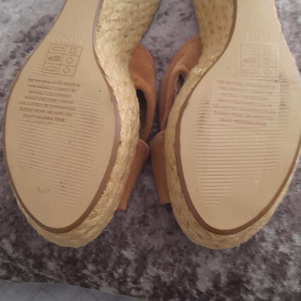 Brand new Tan Real Suede Hessian Faith wedges not too high size 5 more like a size 4 collection Halewood L26