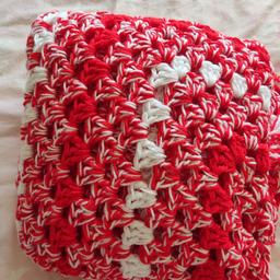 beautiful red and white hand crocheted blanket. Ideal gift for Christmas. 45cm.