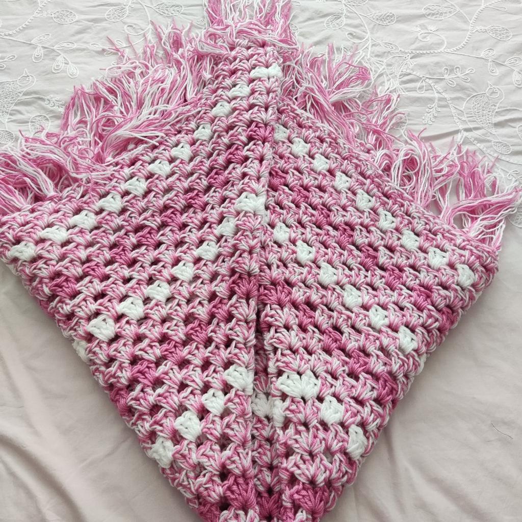 beautiful pink and white hand crocheted blanket. Ideal gift for Christmas. 45cm.
