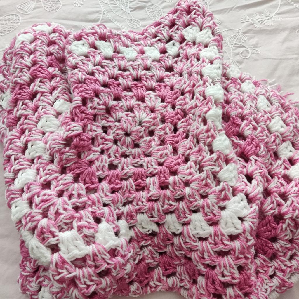 beautiful pink and white hand crocheted blanket. Ideal gift for Christmas. 45cm.