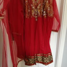 Plus size asian anarkali suit, fully lined with detailed work manship on top and duppata, the bottoms are drainpipes, new never been worn, please ask for more measurements if required as can not be returned.