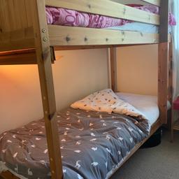 Wooden children’s bunk bed for sale
Very good condition hardly used.
Has been dismantled, all parts have been labelled and all screws are there ready to be put up.
Comes with mattresses for each

£70 Ono
Please contact myself on here or text 07856231216