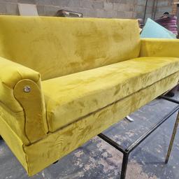 Hi here we have mustard yellow suede bed settee for sale, for £165 each. Opens into a bed and storage.

We deliver anywhere in UK please text or call me on 07718075537 to get your delivery quote as £25 is for Birmingham area only.

Sette size -
Length - 6ft 6inch
Wide - 2ft 2ich
32inch tall
Open into a bed is 42inch