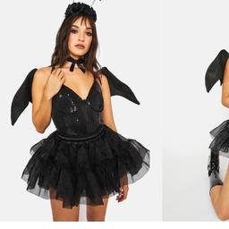 Women Bat costume S-M
Brand new
Includes sequin bodysuit, skirt, wings, choker, bat headband