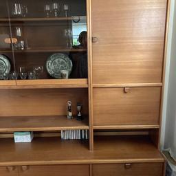Teak wall unit 6ft in length
Glass display section 
Drawers