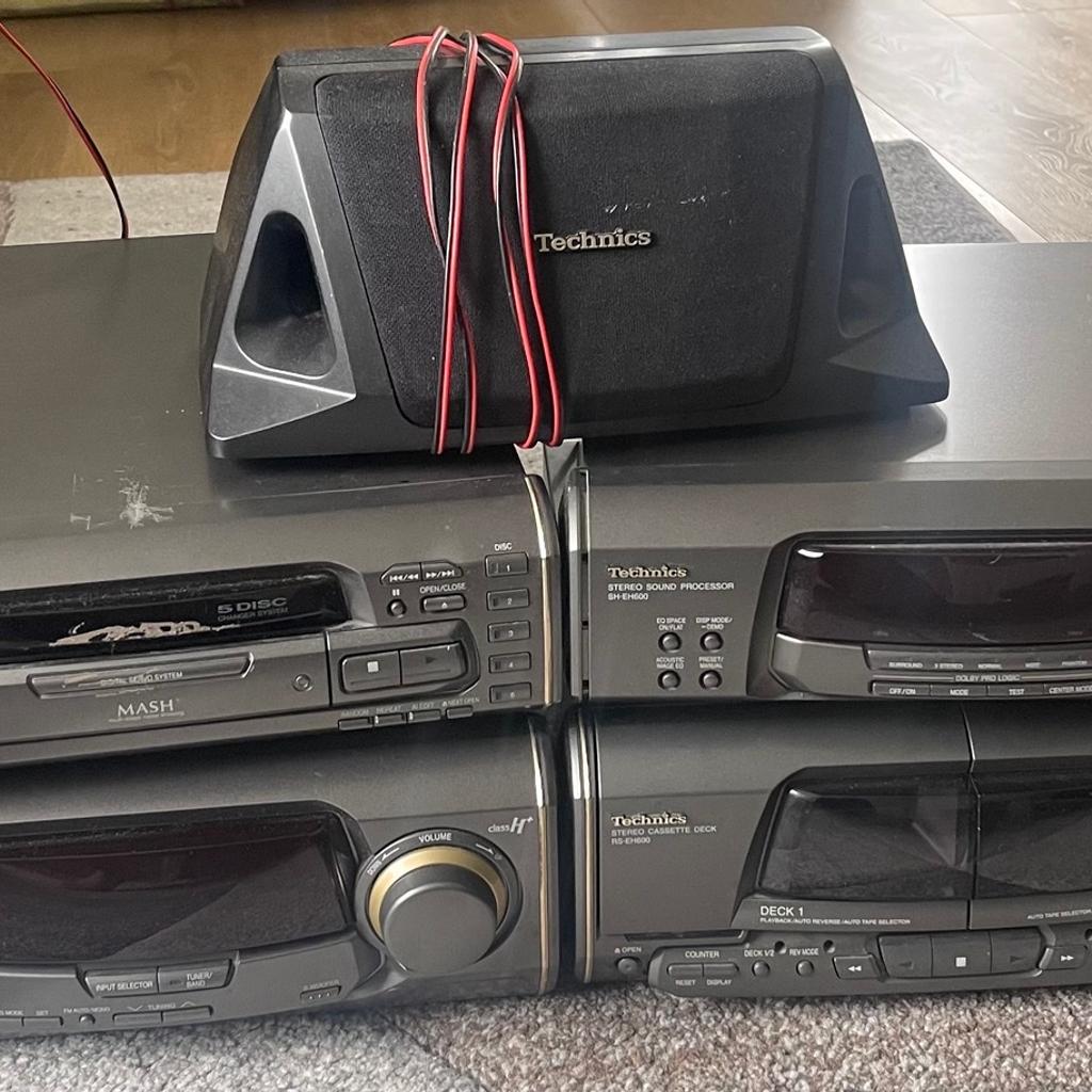 Technics hifi for Sale
In good condition all round
Excellent working order without issues
5 disc Cd changer & 2 tape deck.
Electronic Equaliser.
Comes with 2 sub speakers and 3 surround sound speakers.,
All in excellent working condition with excellent sound quality system.
Very nearest offers accepted.