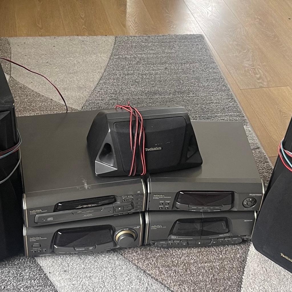 Technics hifi for Sale
In good condition all round
Excellent working order without issues
5 disc Cd changer & 2 tape deck.
Electronic Equaliser.
Comes with 2 sub speakers and 3 surround sound speakers.,
All in excellent working condition with excellent sound quality system.
Very nearest offers accepted.