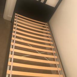 IKEA single bed brown/black in colour .with slats ..with or without mattress ..option to take or leave mattress , mattress is free ,but it still can be used and has some wear ..£130,few months ago paid £179 .call to collect now 07868947349 dismantled and ready to go .strictly no time wasters pls,genuine interest only