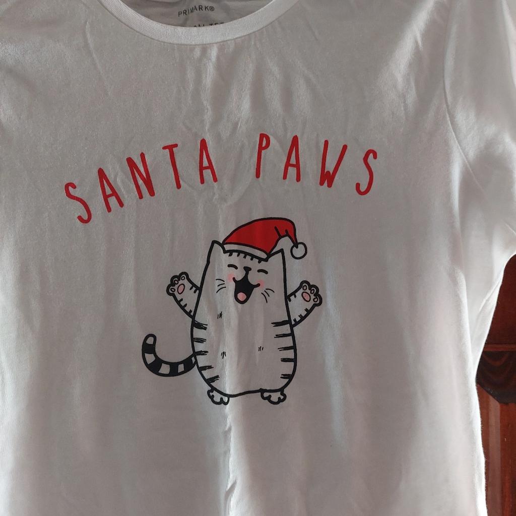 White 'Santa Paws' Christmas T-Shirt. Size XS (8). Brand new never worn without tags.