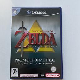 This limited edition promotional disc is a rare Zelda collectible, exclusive to the Nintendo GameCube. Featuring 4 games from the series:-

•The Legend Of Zelda
•The Legend Of Zelda 2 The adventure Of Link
•The Legend Of Zelda Ocarina Of Time
•The Legend Of Zelda Majura’s Mask

Compatible to play on the original Wii also.