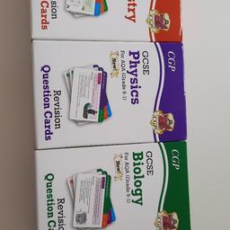 CGP revision cards for GCSE Chemistry, Physics and Biology for AQA exam board (grade 9-1).

Used, but in excellent condition. Each pack contains 95 cards covering the curriculum.

RRP for each pack is £8.99.