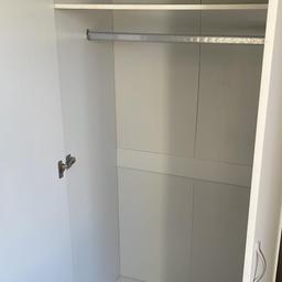 Freestanding white wardrobe with shelf and hanging rail. In full working order. Available for free for collection from Hammersmith. Dimensions are 66x170x47cm