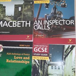 York Notes for GCSE 9-1 grades study guide - set texts as follows:
Dr Jekyll and Mr Hyde - rrp £5.99
An Inspector Calls - rrp £5.99
Macbeth - rrp £5.99

CGP AQA Anthology of Poetry - Love and Relationships - rrp £5.95