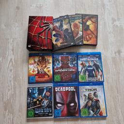 Hi ich trenne mich hier von meinen fast wie neuen Blu-Rays
 inkl. der Spiderman Trilogy (DVD) im Pappschuber.

Alle Blu-rays sind in sehr gutem nahezu ungenutzten Zustand.

- The Amazing Spiderman 
- Deadpool
- Thor - The dark Kingdom
-  Marvel - The Return of the First 
    Avenger
- Machete Kills
- Iron Sky

Versand wäre auch möglich.