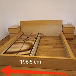 Ikea Bett + 2x Nachtkästchen 
2x Lattenrost
zu verschenken - wurde bereits abgebaut!!
211cm x 196,5 cm
Wie auf den Bildern erkennbar - von der Sonne verfärbt
Abholung: Hard