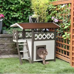 Indoor/outdoor wooden cat house been in garden for a few months only been used couple times as don’t have cat any longer