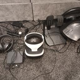 PlayStation vr set with everything included I have also thrown in the Sony gold the last of us limited edition headset and also included a steering wheel and pedals all wires included all comes in box collection only minor scratches but all works perfectly