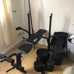 Trex sports Foldable bench with leg press, chest press and arms . It has also got 3 settings that goes up for better chest work.
1 set of dumbbell bars
1 straight 5 kg bar
1 EZ bar 5k
6x1.25 kg
4x2.5 kg
8x5 kg
4x10 kg
It has been barely used and some of the parts are still in the box . Many of them as good as new because not been used. I need gone ASAP as we are decorating the house and need room.
Total of 97.5 kg weights
Total of 2 bars weight 10 kg
2 dumbbell bars weight 1 kg

Dismantled and ready to go.
Collection fromBasildon