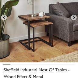 Laura James industrial style black metal and wood nest of tables
Excellent condition 
Collection from Whiston L35