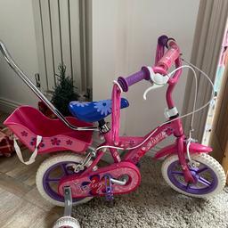 Has only been used on a few occasions. Will need brakes adjusting as my daughter didn’t use them because I had control on the parental handle. Handle was purchased separate but will sell with the bike