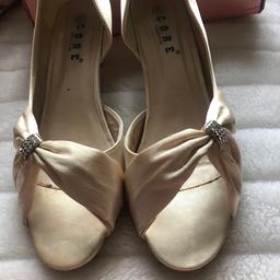 Gorgeous pair of shoes with diamanté buckle on side. Comes with spare diamanté and d so pare heel tips.
Only worn for the day time if a wedding do virtually new
In excellent condition