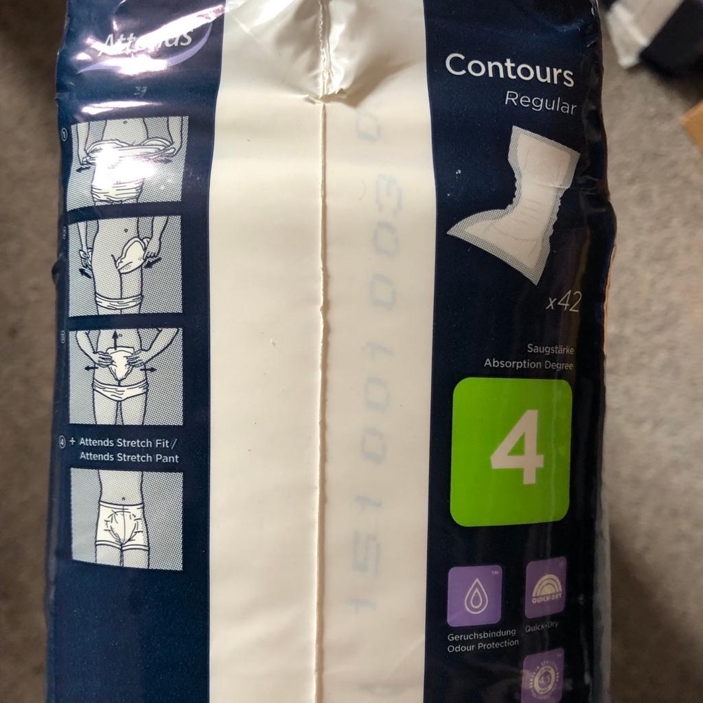 Available from postcodes TS6 or DL2
💦~~~💧~~~💦~~~💧~~~💦~~~💧
Attends Contour Regular Incontinence pads.
Size 4
Pack quantity 42
Shaped pads for moderate incontinence.
10+ packs available….

💦~~~💧~~~💦~~~💧~~~💦~~~💧6