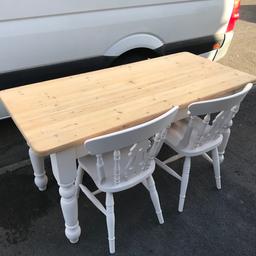 Beautiful farmhouse table and chairs with bench. Collection preferred but can deliver depending where abouts to. Thank you