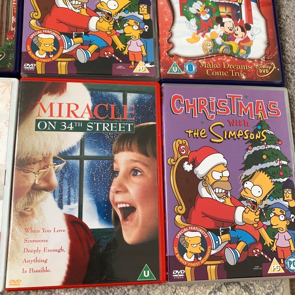 15 DVDs ( Christmas collection)
Can sell individually £2 each
Including
Peppa pig, Madagascar, Rudolph, Simpsons, Alvin and the chipmunks, the muppet, ice age, mickey, Donald &friends, miracle, Santa Claus is coming to town, winter wonderland and nativity.