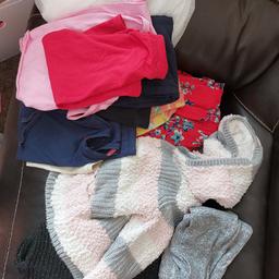 collection of girls clothing sold as job lot ,aged 5-6 , 12 items in total, 3 t shirts, dress top, 1 jog bottoms, 1 cardigan, 1 jumper and a thick cardigan hoodie, 2 summer dresses, 1 ballet skirt, 1 black shorts,all In good condition,