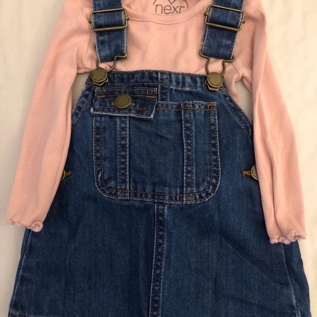 Next denim dress with matching long sleeve vest in excellent condition size 0-3 months