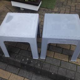 2 garden tables in plastic rattan effect in grey £4 for both