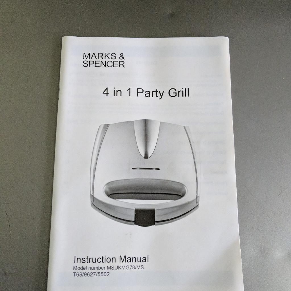 M&S 4 in 1 Party Grill in great condition only used once you can make hot sandwiches,waffles, doughnuts comes with instruction book ,great for Students starting Uni used once