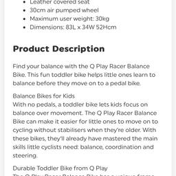 Balance bike from Smyths RRP £49.99
Used but still in good condition apart from a scuff on the front of the handle bars. 
From a smoke free home.