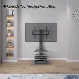 BNIB (still sealed) TV Mount Floor Stand with 3 Tempered Glass Shelves, Height Adjustable for 30-65" LED OLED LCD Plasma Flat Curved Screens, Max. VESA 600x400mm up to 40KG
Swivel & 2 Levels of Height Adjustment
Cable Management Clips & Holes
Polished 10mm Tempered Glass Base
6 Anti-Slip Rubber Feet for Maximum Stability
Extra Bolts & Metal Plates Included
Brake Lock Design
Max.VESA: 600mm x 400mm
Minimum Compatible Size: 30"
Maximum Tilt Angle: 20 Degrees
Maximum Load Capacity: 40 kg (88 lbs)
Suitable For: LCD/LED/Plasma TVs with screen sizes from 30 inch - 65"
Minimum TV Size:  27"
TV screen sizes from 30 to 65" with a maximum load capacity of 40 kg (88 lbs); Compliant with VESA patterns 50x50/100x100/200x100/200x200/300x200/300x300/400x200/400x300/400x400/600x400; TV brands such as Samsung, LG Electronics, Sony, Sharp, Panasonic, Philips, Vizomax, Cello, Bush, Blaupunkt, JVC, Hitachi, Hisense, Goodmans, Finlux, Toshiba, LCD LED OLED QLED Plasma TVs
Includes fixtures and fittings etc