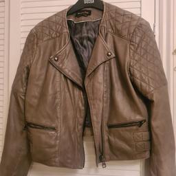 excellent condition taupe/brown leather jacket size 12-14