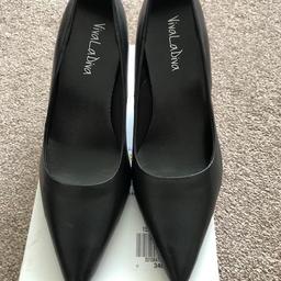 Brand new ladies court shoes with pointed toe
Size: UK 5 / EU 38
Colour: black
Heel height: 3ins
They have never been worn  but have scuff marks at the toe which is not noticeable