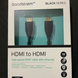 Brand New in Box SANDSTROM Black Series S1HDM115 High Speed HDMI Cable with Ethernet.

Connect your devices with the Sandstrom Black Series HDMI Cable with Ethernet.

Ideal for connecting your HDTV to Cable/Satelite, Home Cinema System, Games Console, Blu -ray Player, DVD Player, Digital Media Streamer and AV Receiver. 

At one metre in length, you can easily and securely keep your devices connected. With 2 layers of shielding and 18 gbps with low data loss.

The high-speed HDMI cable features durable gold-plated connectors and integrated strain relief. 

Sold as Seen,
No Return or Refund but any Checks,Viewing Most Welcome thanks 
Cash on Collection from Burnage Manchester or Can Post for Extra Postage Cost 
PayPal and Bank Transfer Accepted Thankyou