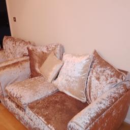 Rose gold sofa and chair less then 6 months old slight tear on side but barely visible In IMACCULATE condition

Collection from burnt wood
