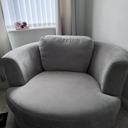 Grey swivel chair 
Used 
Used in child’s room 
Few imperfections 
Hence price 
Smoke and pet free home