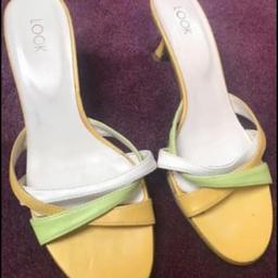 Yellow and Green Kitten Heel Sandals
Size 5
Been worn a few times