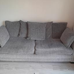 I have a Grey 3 piece suite for sale... For Only £30 ... MUST BE COLLECTED BY SATURDAY 12TH NOVEMBER
3 seater sofa
Swivel snuggle chair 
Pouffe/ Foot stool

The snuggle chair and footstool have hardly been used. We sit on the sofa mosty so this shows signs of wear but still loads of life in it yet. Removable reversible covers. 
Absolute bargain 💕
Collection only.